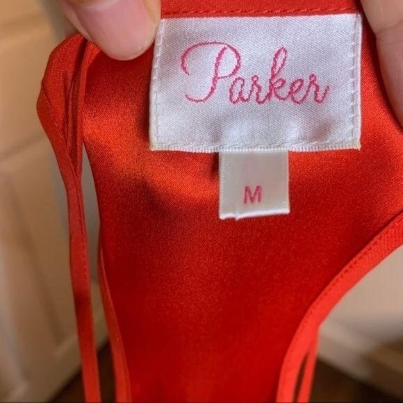 PARKER Red Silk Ruffled Racer Back Mini Dress - Medium - Picture 11 of 11